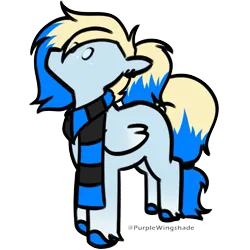 Size: 601x601 | Tagged: safe, artist:purple wingshade, derpibooru import, oc, oc:azure opus, pegasus, blind, blonde mane, blue coat, clothes, dyed mane, image, looking up, minimalist, modern art, png, ponytail, scarf, simple background, standing, transparent background