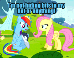 Size: 407x317 | Tagged: safe, edit, edited screencap, editor:undeadponysoldier, ponerpics import, ponybooru import, screencap, rainbow dash, spike, dragon, pegasus, pony, hurricane fluttershy, angry, animated, coach rainbow dash, duo, duo focus, edited gif, female, gif, hat, image, lie, lying, male, mare, meme, thief, whistle, whistle necklace
