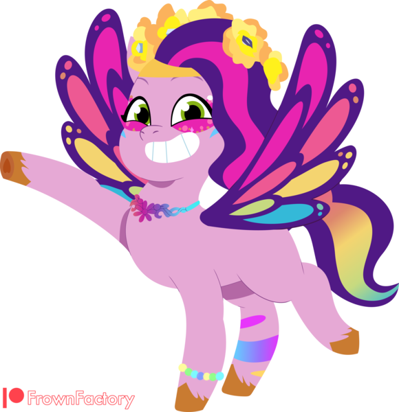 Size: 3359x3473 | Tagged: safe, artist:frownfactory, derpibooru import, pipp petals, pegasus, pony, g5, my little pony: tell your tale, bridlewoodstock (tell your tale), female, floral head wreath, flower, grin, image, jewelry, makeup, mare, png, simple background, smiling, tiara, transparent background, vector