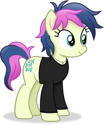 Size: 3285x3937 | Tagged: safe, artist:anime-equestria, derpibooru import, bon bon, sweetie drops, earth pony, pony, alternate hairstyle, clothes, female, image, jewelry, mare, necklace, png, shirt, simple background, smiling, solo, transparent background, vector