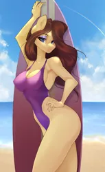 Size: 1254x2048 | Tagged: suggestive, artist:u_lu_lu, ponerpics import, ponybooru import, oc, unofficial characters only, anthro, bikini, butt, clothes, female, high-cut clothing, image, jpeg, one-piece swimsuit, solo, solo female, swimsuit