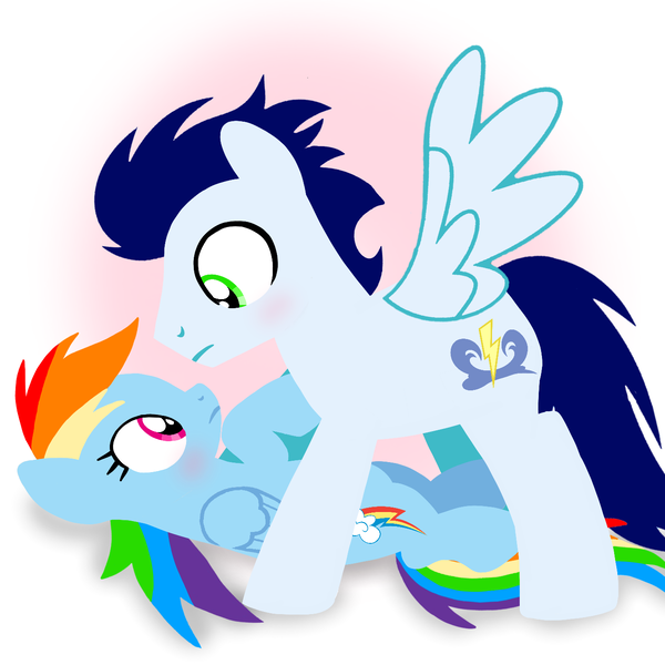 Size: 1400x1400 | Tagged: safe, artist:mlplary6, derpibooru import, rainbow dash, soarin', pegasus, pony, blushing, female, image, looking at each other, looking at someone, male, mare, now kiss, png, shipping, soarindash, stallion, straight