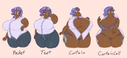 Size: 2774x1260 | Tagged: suggestive, artist:sirmasterdufel, color edit, derpibooru import, edit, editor:shiftyshades, rarity, human, bbw, belly, big belly, breasts, chubby, colored, dark skin, fat, humanized, image, obese, png, raritubby, solo, stuffed, thick