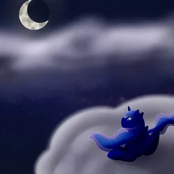 Size: 1500x1500 | Tagged: safe, artist:empressryutsuki, derpibooru import, princess luna, cloud, crescent moon, digital art, image, jpeg, moon, night, solo, stars