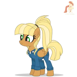 Size: 3000x3000 | Tagged: safe, artist:r4hucksake, derpibooru import, oc, oc:center punch, unofficial characters only, pegasus, pony, belt, blonde, blushing, clothes, coveralls, cute, engineer, hairband, image, mechanic, ocbetes, overalls, png, ponytail, smiling, solo, wings