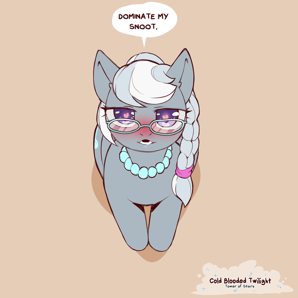 Size: 1200x1200 | Tagged: suggestive, artist:cold-blooded-twilight, derpibooru import, silver spoon, pony, blushing, dialogue, female, filly, foal, glasses, heart, heart eyes, image, implied foalcon, implied underage, jewelry, png, speech bubble, submissive, wingding eyes