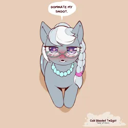 Size: 1200x1200 | Tagged: suggestive, artist:cold-blooded-twilight, derpibooru import, silver spoon, pony, blushing, dialogue, female, filly, foal, glasses, heart, heart eyes, image, implied foalcon, implied underage, jewelry, png, speech bubble, submissive, wingding eyes