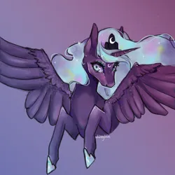 Size: 1024x1024 | Tagged: safe, artist:xkittyblue, derpibooru import, princess luna, alicorn, pony, female, image, mare, png, signature, simple background, solo, spread wings, wings