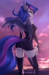 Size: 1362x2048 | Tagged: source needed, suggestive, artist:u_lu_lu, derpibooru import, oc, unofficial characters only, anthro, ass, butt, clothes, dress, female, image, jpeg, looking at you, socks