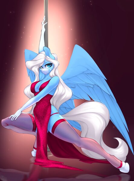 Size: 1516x2048 | Tagged: source needed, suggestive, artist:u_lu_lu, derpibooru import, oc, oc:icy heart, unofficial characters only, anthro, clothes, dress, female, image, jpeg, looking at you