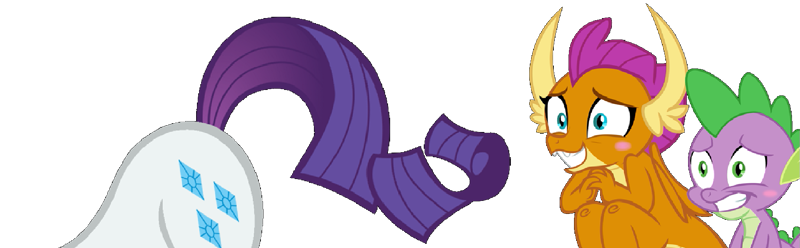 Size: 800x248 | Tagged: suggestive, derpibooru import, rarity, smolder, spike, pony, unicorn, bisexuality, butt, female, image, interspecies, look at my butt, mare, png, polyamory