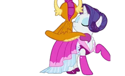 Size: 800x490 | Tagged: safe, derpibooru import, edit, screencap, rarity, smolder, dragon, unicorn, alternate universe, assistant, assistant smolder, bisexuality, butt, image, nuzzling, png, polyamory, sitting on, sitting on person, sitting on pony