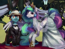 Size: 4200x3120 | Tagged: safe, artist:egil, derpibooru import, oc, oc:jungle trek, alicorn, earth pony, pony, canon x oc, clothes, dress, image, marriage, png, shipping, tuxedo, wedding dress