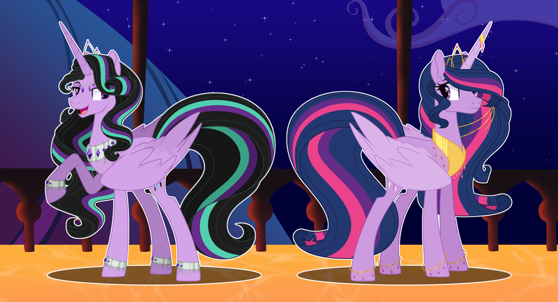 Size: 3480x1888 | Tagged: safe, artist:alinamandarina, artist:lunerymish, derpibooru import, twilight sparkle, oc, oc:twivine sparkle, alicorn, pony, alternate universe, base used, duo, duo female, female, image, jewelry, older, older twilight, png, regalia, siblings, sisters, twivine sparkle