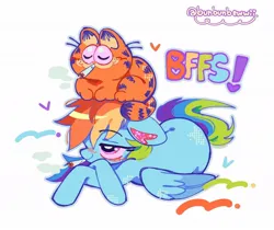 Size: 1080x906 | Tagged: artist:bunbunbewwii, derpibooru import, rainbow dash, cat, pegasus, pony, bloodshot eyes, blunt, drug use, drugs, garfield, h explicit, image, jpeg, marijuana, simple background, white background