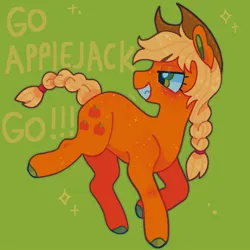 Size: 1440x1440 | Tagged: safe, artist:ariariari.png, derpibooru import, applejack, earth pony, pony, alternate hairstyle, alternate versions at source, braid, braided ponytail, braided tail, green background, image, jpeg, ponytail, simple background, solo, tail