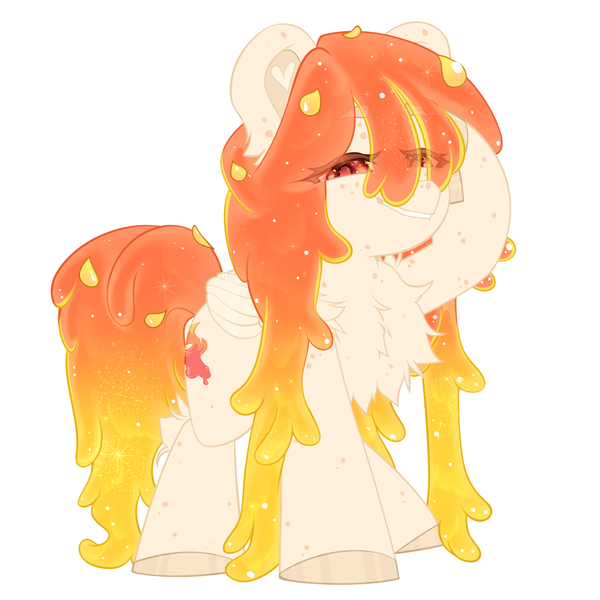 Size: 2500x2500 | Tagged: safe, alternate version, artist:medkit, derpibooru import, oc, oc:fleecesun, unofficial characters only, original species, pegasus, pony, chest fluff, chest freckles, chibi, colored ear fluff, colored eyebrows, colored eyelashes, colored hooves, colored lineart, colored pupils, ear fluff, ear freckles, ears up, eye clipping through hair, eyebrows, eyebrows visible through hair, feathered wings, female, folded wings, food, freckles, goo mane, gradient mane, gritted teeth, heart shaped, high res, hoof fluff, hoof freckles, hoof to head, horseshoes, image, jelly, jelly mane, leg freckles, lidded eyes, lightly watermarked, long mane, long tail, looking at you, mare, pegasus oc, png, raised eyebrows, raised hoof, shoulder fluff, signature, simple background, smiling, smiling at you, solo, standing, tail, teeth, two toned coat, two toned mane, two toned tail, wall of tags, watermark, white background, wings