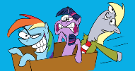 Size: 191x101 | Tagged: safe, artist:truthormare, ponerpics import, derpy hooves, rainbow dash, twilight sparkle, ponified, pony, cart, crossover, ed, ed (ed edd n eddy), ed edd n eddy, edd, edd (ed edd n eddy), eddy, eddy (ed edd n eddy), female, image, mare, png, simple background, trio