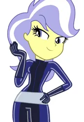 Size: 2842x4096 | Tagged: safe, derpibooru import, upper crust, equestria girls, breasts, busty upper crust, catsuit, female, image, jpeg, latex, simple background, solo, solo female, totally spies, white background