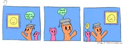Size: 762x274 | Tagged: safe, artist:truthormare, ponerpics import, ponified, pony, comic, dialogue, graduation cap, hat, image, oh no, png, simple background, this is art, webcomic, webcomic name