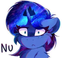 Size: 4100x3800 | Tagged: safe, artist:legionsunite, derpibooru import, princess luna, alicorn, pony, floppy ears, fluffy, freckles, image, looking at you, nu, png, simple background, solo, stare, sticker, text, transparent background