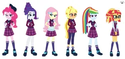 Size: 1419x675 | Tagged: safe, artist:arwenthecutewolfgirl, derpibooru import, applejack, fluttershy, indigo zap, lemon zest, pinkie pie, rainbow dash, rarity, sci-twi, sour sweet, sugarcoat, sunny flare, sunset shimmer, twilight sparkle, human, equestria girls, friendship games, alternate universe, base used, clothes, crystal prep academy uniform, female, group, image, png, role reversal, school uniform, shadow six, shadowbolts, simple background, white background