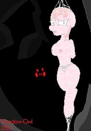 Size: 186x267 | Tagged: questionable, semi-grimdark, artist:shadow-owl, derpibooru import, earth pony, pony, spider, bondage, breasts, cave, cavern, chestbreasts, female, image, mare, nipples, nudity, png, spider web