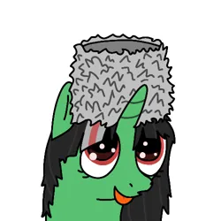 Size: 500x500 | Tagged: safe, artist:hach, oc, oc:terek flow, ponified, unofficial characters only, pony, unicorn, bust, chechen republic of ichkeria, chechnya, female, hat, image, looking up, mare, nation ponies, papakha, png, portrait, simple background, solo, tongue out, white background