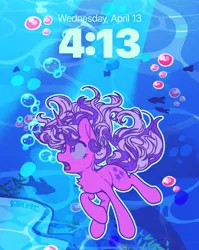 Size: 2336x2934 | Tagged: safe, artist:pastacrylic, derpibooru import, twilight sparkle, fish, pony, unicorn, g1, bubble, coral, crepuscular rays, flowing mane, flowing tail, image, jpeg, ocean, solo, sunlight, swimming, tail, underwater, water