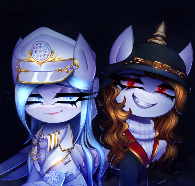 Size: 2850x2719 | Tagged: safe, artist:opal_radiance, derpibooru import, oc, oc:melancholy, oc:opal rosamond, pegasus, pony, g2, cap, clothes, curly, female, hat, helmet, image, mare, png, solo, uniform, white, world war i