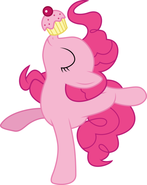 Size: 6000x7560 | Tagged: safe, artist:twilirity, derpibooru import, pinkie pie, earth pony, pony, absurd resolution, balancing, cupcake, eyes closed, food, image, png, ponies balancing stuff on their nose, simple background, smiling, solo, standing, standing on one leg, transparent background, vector