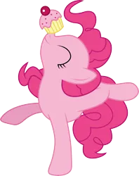 Size: 6000x7560 | Tagged: safe, artist:twilirity, derpibooru import, pinkie pie, earth pony, pony, absurd resolution, balancing, cupcake, eyes closed, food, image, png, ponies balancing stuff on their nose, simple background, smiling, solo, standing, standing on one leg, transparent background, vector