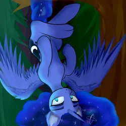 Size: 2000x2000 | Tagged: safe, artist:houl2902, derpibooru import, princess luna, alicorn, pony, behaving like a bat, female, hanging, hanging upside down, image, mare, png, tree, upside down