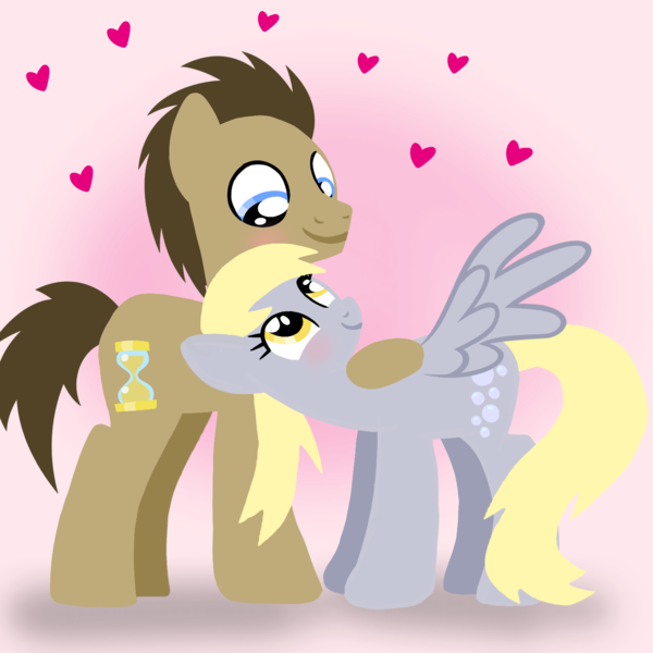 Size: 1400x1400 | Tagged: safe, artist:mlplary6, derpibooru import, derpy hooves, doctor whooves, time turner, earth pony, pegasus, pony, blushing, boyfriend and girlfriend, doctorderpy, female, heart, image, looking at each other, looking at someone, love, male, mare, png, shipping, smiling, smiling at each other, stallion, straight