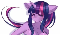Size: 1273x753 | Tagged: suggestive, artist:renari, derpibooru import, twilight sparkle, anthro, angry, breasts, image, jpeg, simple background, solo, white background