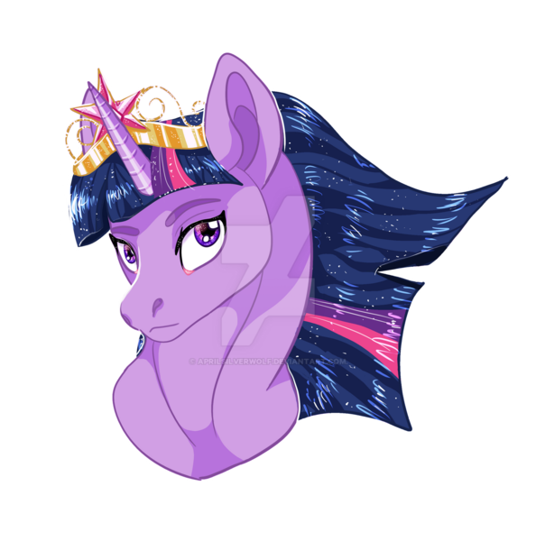 Size: 1280x1292 | Tagged: safe, artist:aprilsilverwolf, derpibooru import, twilight sparkle, twilight sparkle (alicorn), alicorn, pony, bust, crown, deviantart watermark, female, image, jewelry, lacrimal caruncle, mare, obtrusive watermark, png, portrait, regalia, simple background, solo, sternocleidomastoid, transparent background, watermark, wind, windswept mane