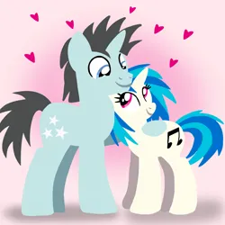 Size: 1400x1400 | Tagged: safe, artist:mlplary6, derpibooru import, neon lights, rising star, vinyl scratch, pony, unicorn, boyfriend and girlfriend, female, heart, image, looking at each other, looking at someone, love, male, mare, png, shipping, smiling, smiling at each other, stallion, straight, vinylights