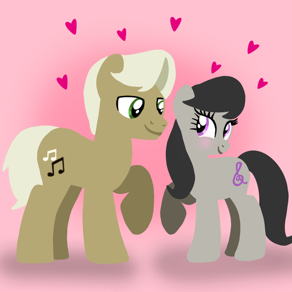 Size: 1400x1400 | Tagged: safe, artist:mlplary6, derpibooru import, frederic horseshoepin, octavia melody, earth pony, pony, blushing, boyfriend and girlfriend, female, fredtavia, heart, image, looking at each other, looking at someone, love, male, mare, png, shipping, smiling, smiling at each other, stallion, straight