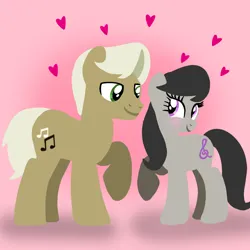 Size: 1400x1400 | Tagged: safe, artist:mlplary6, derpibooru import, frederic horseshoepin, octavia melody, earth pony, pony, blushing, boyfriend and girlfriend, female, fredtavia, heart, image, looking at each other, looking at someone, love, male, mare, png, shipping, smiling, smiling at each other, stallion, straight