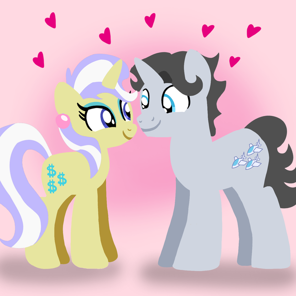 Size: 1400x1400 | Tagged: safe, artist:mlplary6, derpibooru import, jet set, upper crust, pony, unicorn, female, heart, husband and wife, image, looking at each other, looking at someone, love, male, mare, png, shipping, smiling, smiling at each other, stallion, straight, upperset