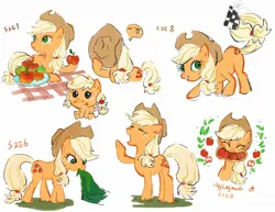 Size: 2048x1580 | Tagged: safe, artist:baora1n, derpibooru import, applejack, earth pony, pony, just for sidekicks, sleepless in ponyville, the crystal empire, apple, baby, baby pony, female, food, image, jpeg, mare, younger