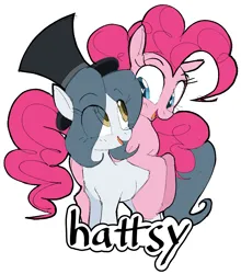 Size: 1725x1959 | Tagged: safe, artist:hattsy, ponerpics import, pinkie pie, oc, oc:hattsy, hat, image, looking at each other, open mouth, png, simple background, top hat, white background