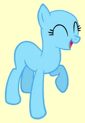 Size: 676x983 | Tagged: artist needed, source needed, safe, artist:ameliagirls53, derpibooru import, edit, oc, unofficial characters only, earth pony, pony, bald, base, eyelashes, eyes closed, female, g4, image, laughing, mare, open mouth, open smiling, png, raised hoof, raised leg, simple background, solo, tan background