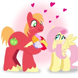 Size: 1400x1400 | Tagged: safe, artist:mlplary6, derpibooru import, big macintosh, fluttershy, earth pony, pegasus, pony, blushing, bouquet, bouquet of flowers, boyfriend and girlfriend, female, flower, fluttermac, heart, image, looking at each other, looking at someone, looking at you, love, male, mare, png, romantic, shipping, smiling, smiling at each other, smiling at you, stallion, straight