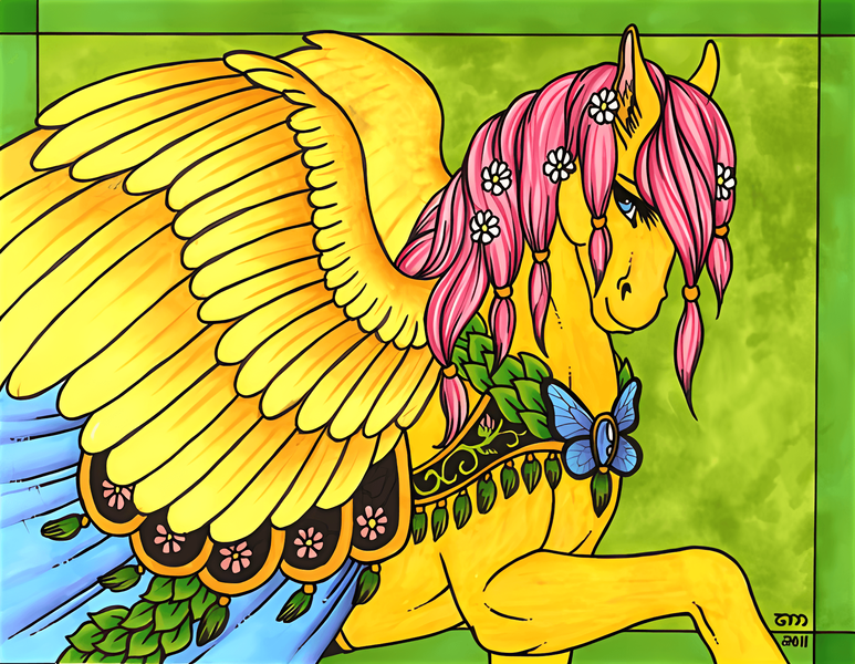 Size: 1985x1541 | Tagged: safe, artist:luthiennightwolf, edit, ponerpics import, ponybooru import, fluttershy, pegasus, pony, 2011, clothes, cropped, dress, female, flower, flower in hair, hoers, image, mare, png, solo, upscaled