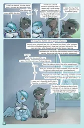 Size: 2079x3142 | Tagged: safe, artist:captainhoers, derpibooru import, oc, oc:concorde, oc:sequoia (captainhoers), unofficial characters only, deer, pegasus, pony, comic:stardust:the sky belongs to no one, comic, deer oc, dialogue, duo, high res, image, jpeg, non-pony oc, nonbinary, offspring, parent:soarin', parent:spitfire, parents:soarinfire, sitting, speech bubble