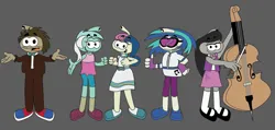 Size: 884x422 | Tagged: safe, artist:polorenzielephant, derpibooru import, bon bon, doctor whooves, lyra heartstrings, octavia melody, sweetie drops, time turner, vinyl scratch, doctor who, female, image, male, png, snork, snorkified, snorks