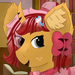Size: 3000x3000 | Tagged: safe, artist:spiroudada, derpibooru import, oc, oc:dolly hooves, unofficial characters only, pony, unicorn, book, bust, clothes, crossdressing, cute, dress, image, library, pink, png, portrait, pride, pride flag, profile picture, smiling, solo, transgender oc, transgender pride flag