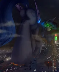 Size: 2500x3000 | Tagged: suggestive, artist:darky_wings, derpibooru import, oc, oc:starlight classics, unofficial characters only, bat pony, pony, butt, car, city, commission, crushed, crushing, destruction, dock, female, fetish, giantess, glow, glowing eyes, hoofprints, image, looking back, looking down, macro, micro, night, plot, png, river, skyscraper, stomp, stomped, stomping, tail, tiny, tree, underhoof, vehicle, water
