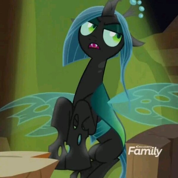 Size: 715x715 | Tagged: safe, artist:opossum-stuff, derpibooru import, edit, edited screencap, screencap, queen chrysalis, changeling, changeling queen, frenemies (episode), alternate hairstyle, better way to be bad, female, image, jpeg, short mane, solo